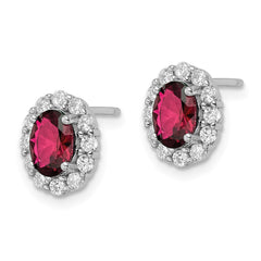 Sterling Silver Polished Rhodium-plated Red and Clear CZ Post Earrings