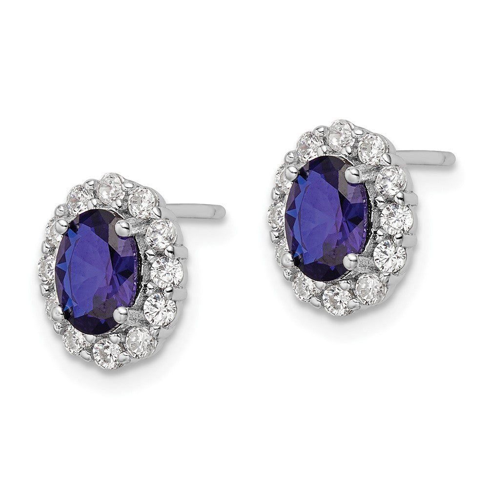 Sterling Silver Polished Rhodium-plated Blue and Clear CZ Post Earrings