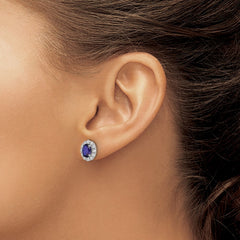 Sterling Silver Polished Rhodium-plated Blue and Clear CZ Post Earrings
