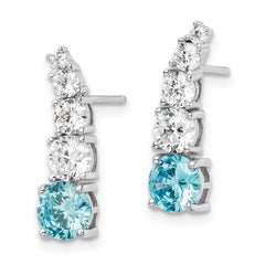 Sterling Silver Polished Rhodium Blue & Clear Graduated CZ Post Earrings