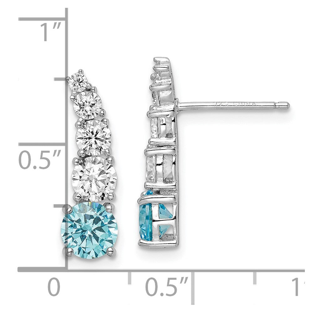 Sterling Silver Polished Rhodium Blue & Clear Graduated CZ Post Earrings