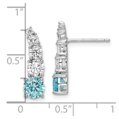 Sterling Silver Polished Rhodium Blue & Clear Graduated CZ Post Earrings