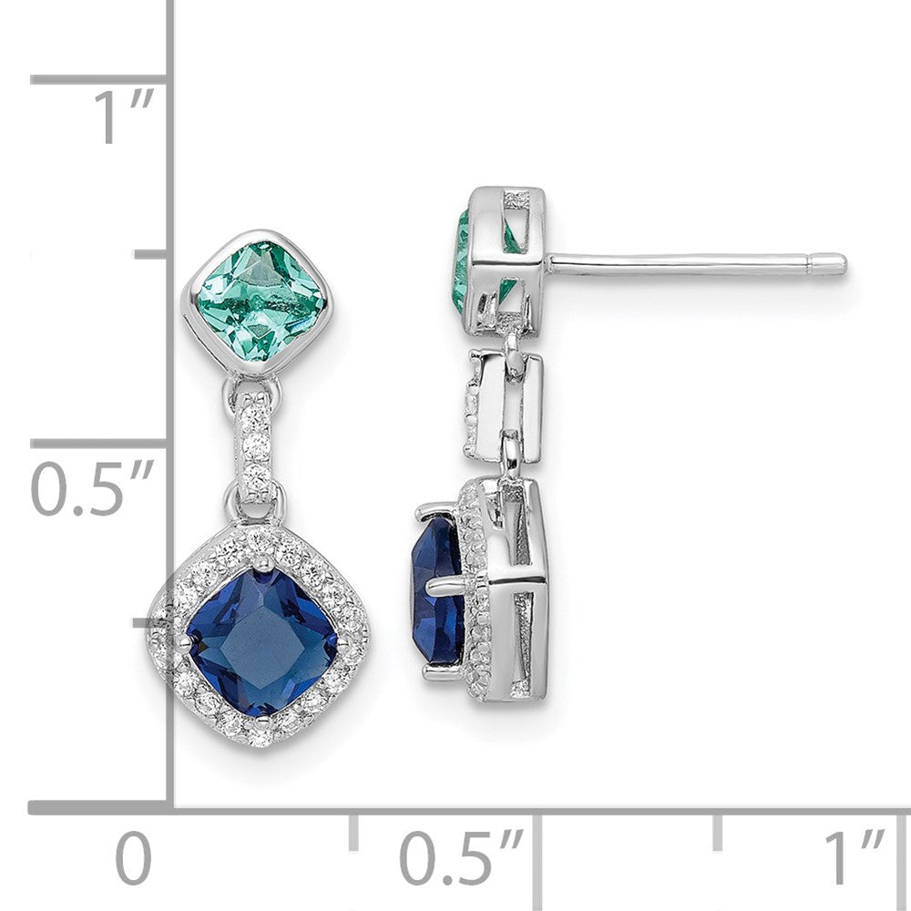 Rhodium-plated Sterling Silver CZ and Glass Stone Dangle Post Earrings