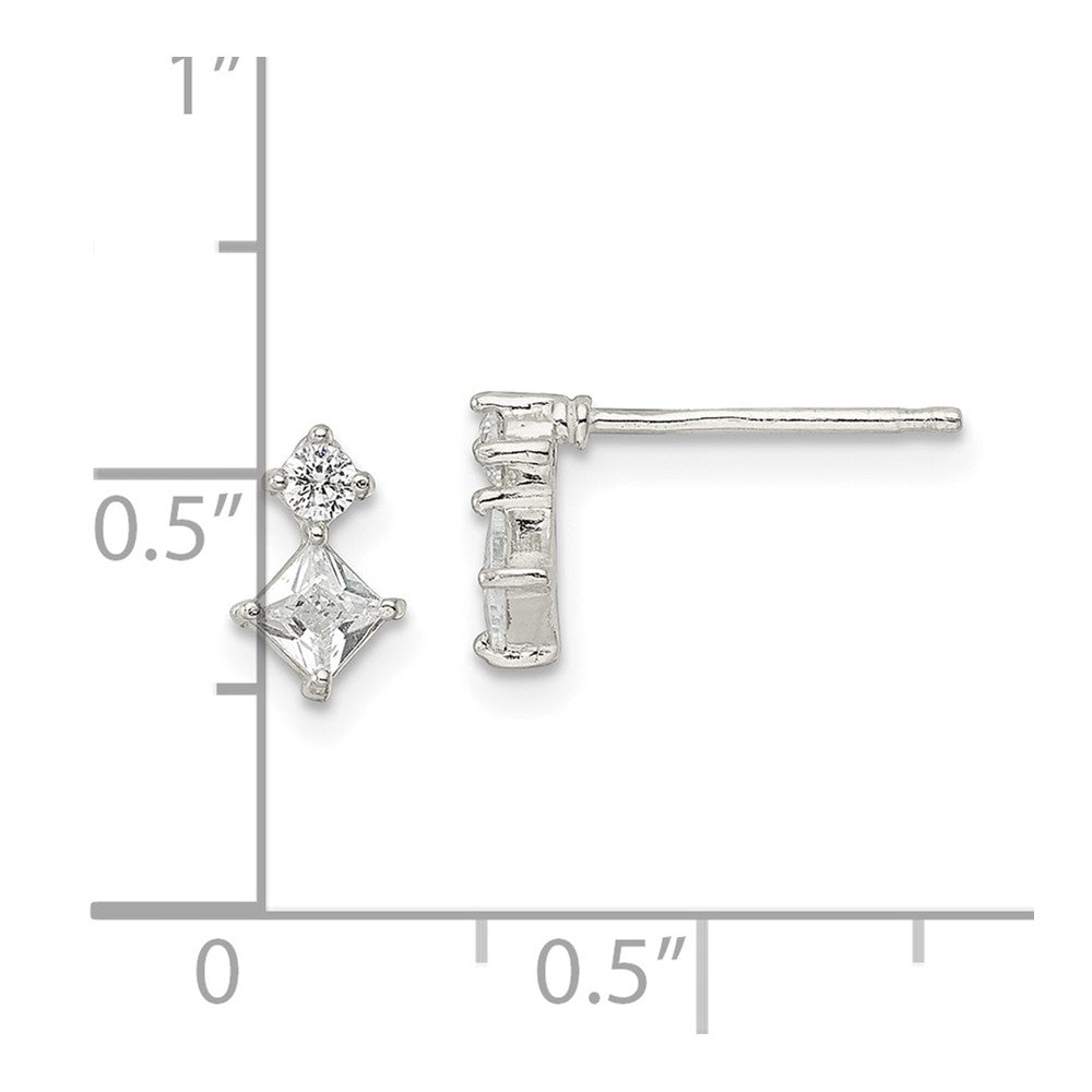 Sterling Silver Two Square CZ Post Earrings