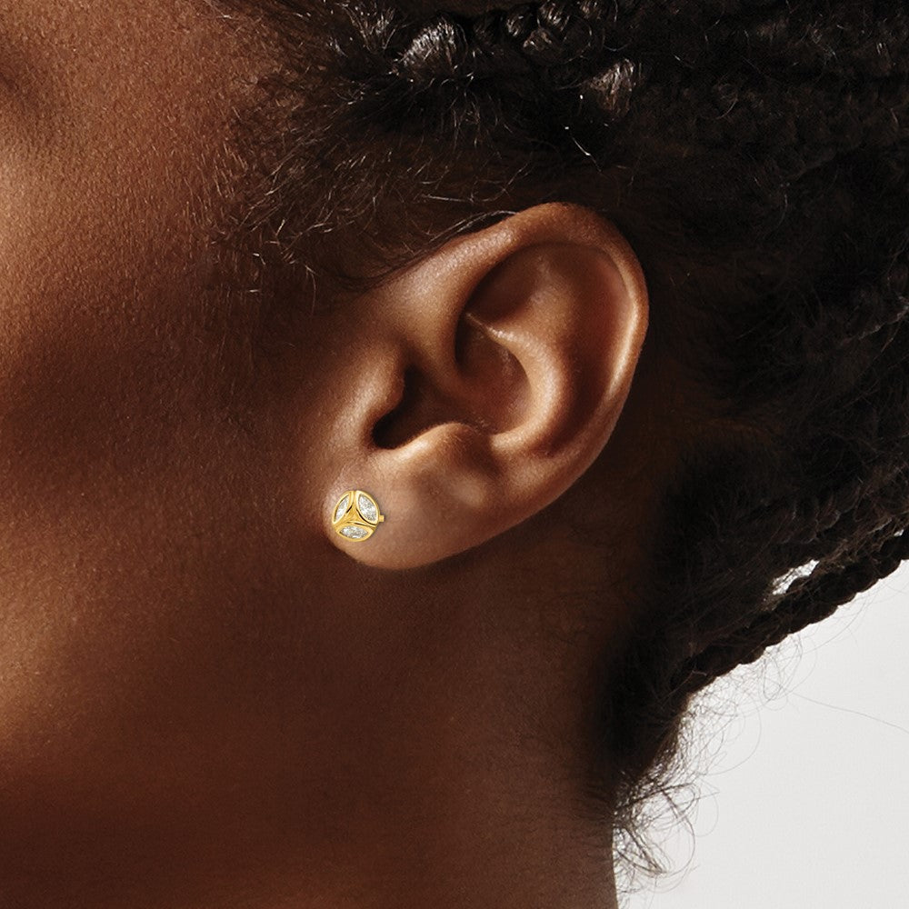 Sterling Silver Polished Gold-tone CZ Post Earrings