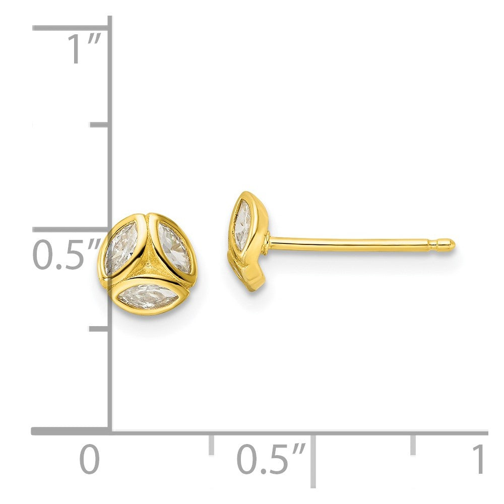 Sterling Silver Polished Gold-tone CZ Post Earrings