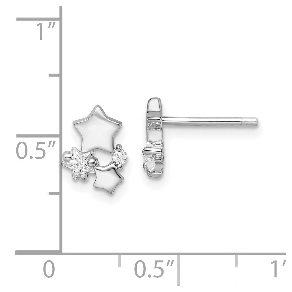 Rhodium-plated Sterling Silver Polished CZ Star Post Earrings