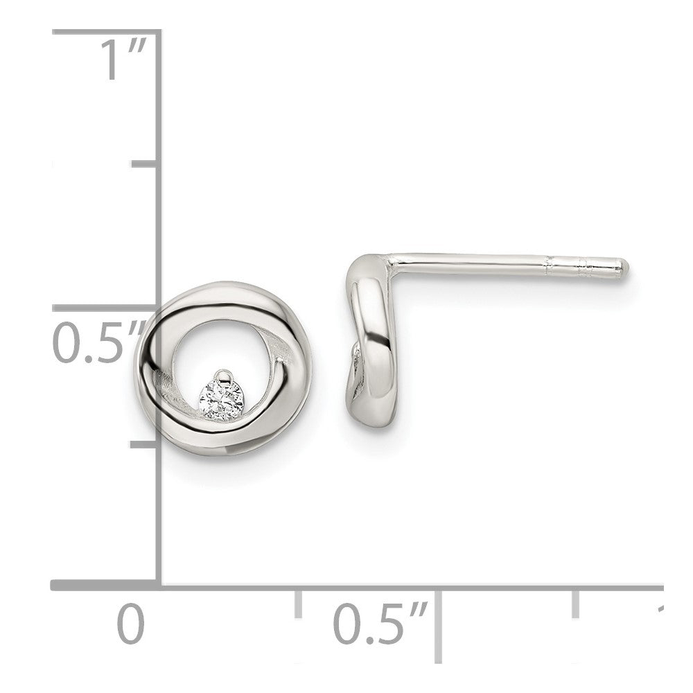 Sterling Silver Polished Circle CZ Post Earrings