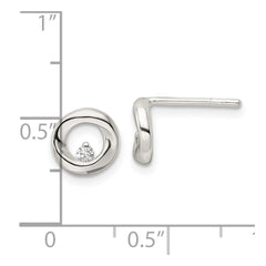 Sterling Silver Polished Circle CZ Post Earrings