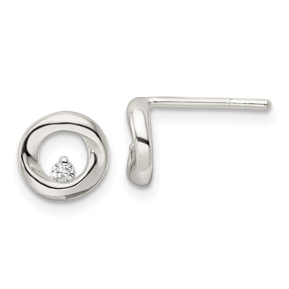Sterling Silver Polished Circle CZ Post Earrings