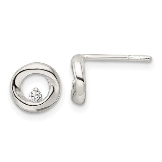 Sterling Silver Polished Circle CZ Post Earrings