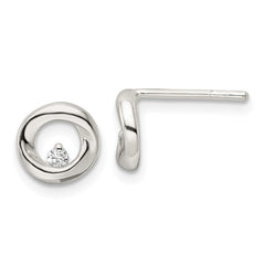 Sterling Silver Polished Circle CZ Post Earrings
