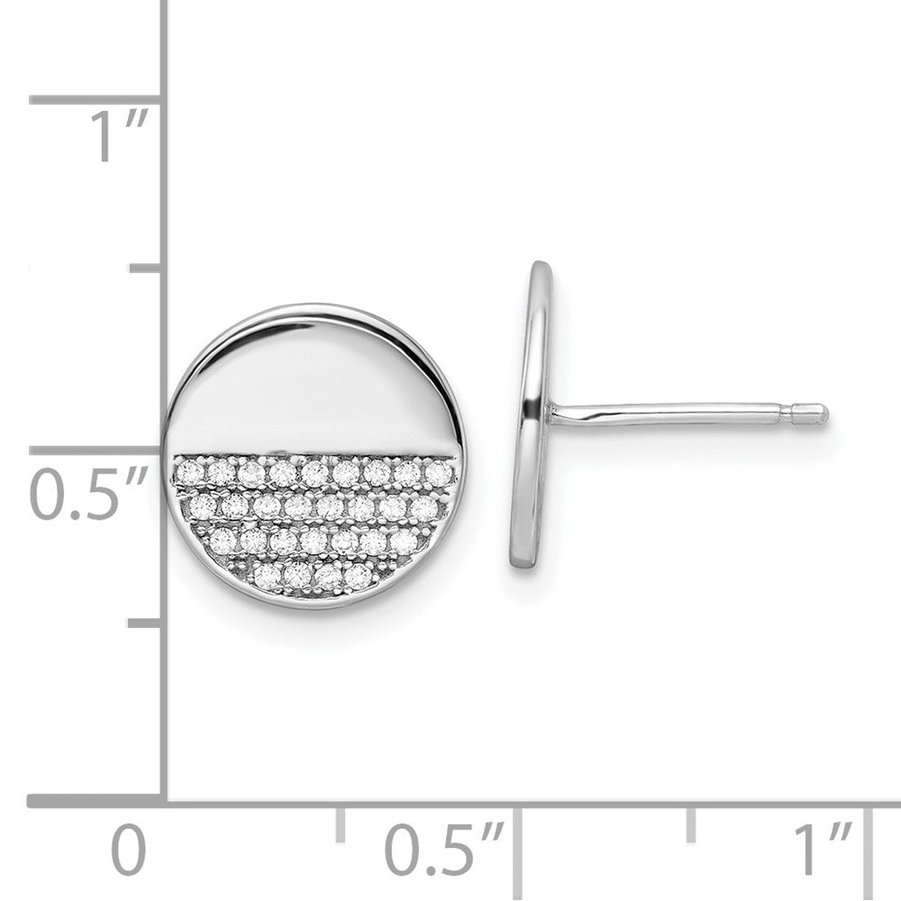 Rhodium-plated Sterling Silver Polished Disc CZ Post Earrings
