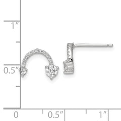 Sterling Silver Polished Rhodium-plated CZ Half Circle Post Earrings