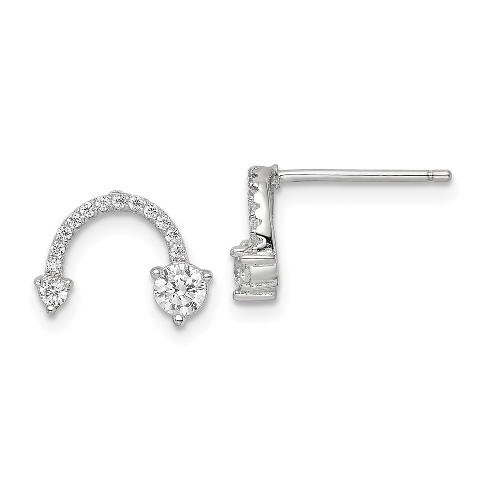 Sterling Silver Polished Rhodium-plated CZ Half Circle Post Earrings