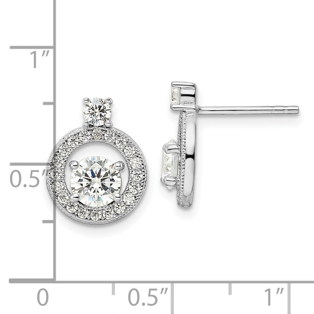 Rhodium-plated Sterling Silver CZ Circle Post Earrings