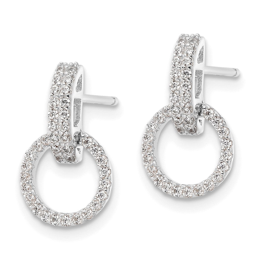 Sterling Silver Polished Rhodium-plated CZ Circle Dangle Post Earrings