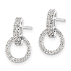 Sterling Silver Polished Rhodium-plated CZ Circle Dangle Post Earrings