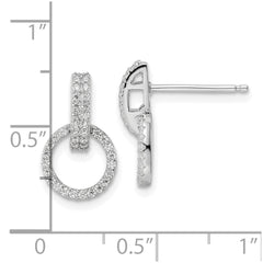 Sterling Silver Polished Rhodium-plated CZ Circle Dangle Post Earrings