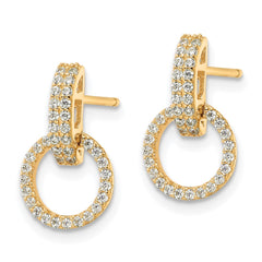 Sterling Silver Polished Gold-tone CZ Circle Dangle Post Earrings