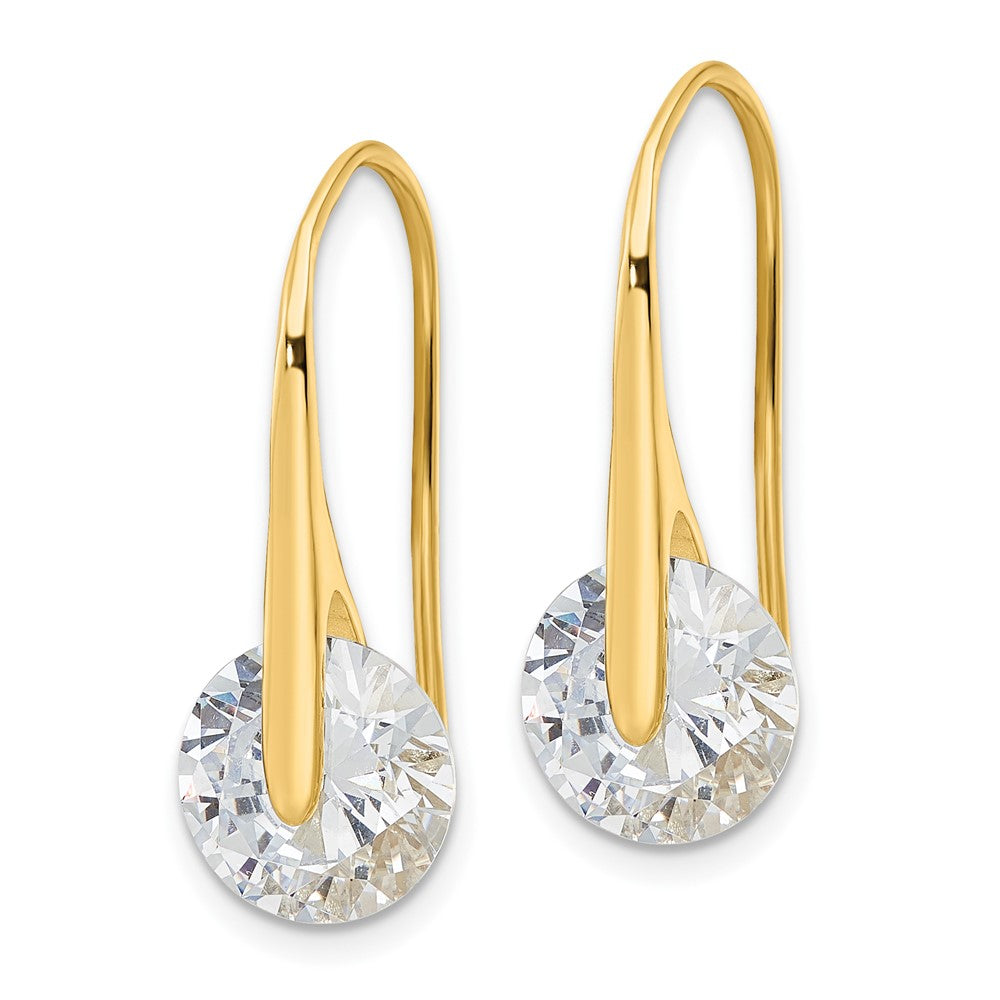 Yellow Gold-plated Sterling Silver Polished Round CZ Dangle Earrings