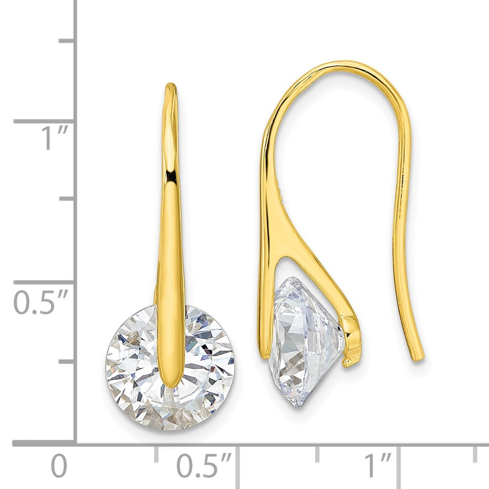 Yellow Gold-plated Sterling Silver Polished Round CZ Dangle Earrings