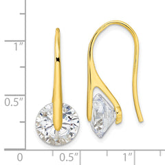 Yellow Gold-plated Sterling Silver Polished Round CZ Dangle Earrings