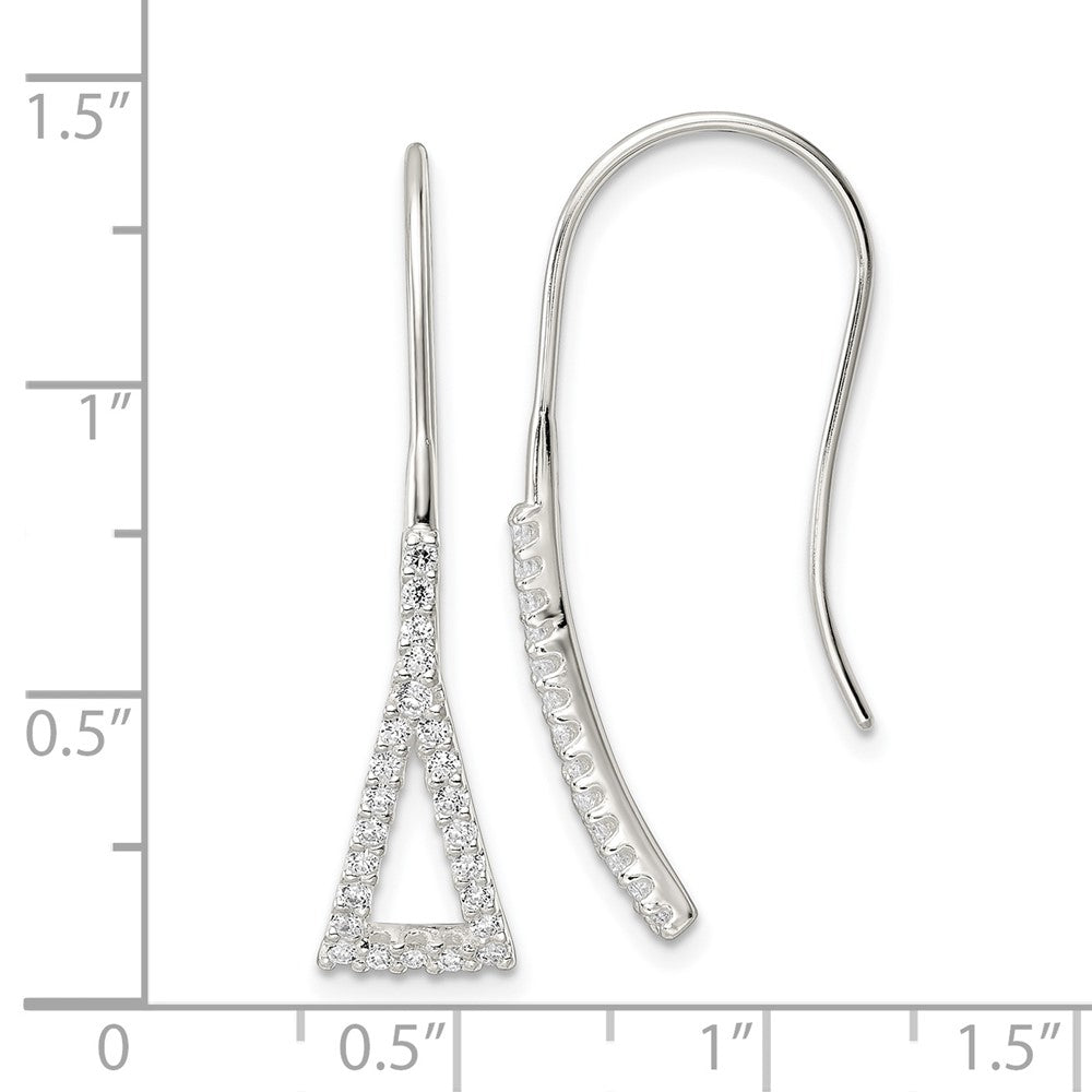 Sterling Silver Polished Triangle CZ Dangle Earrings