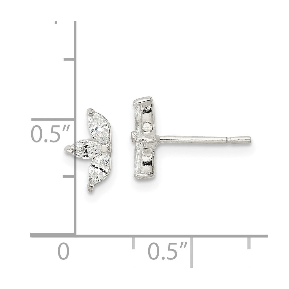 Sterling Silver Marquise CZ Flower Post Earrings