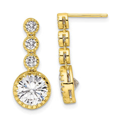Yellow Gold-plated Sterling Silver Polished Round CZ Dangle Post Earrings