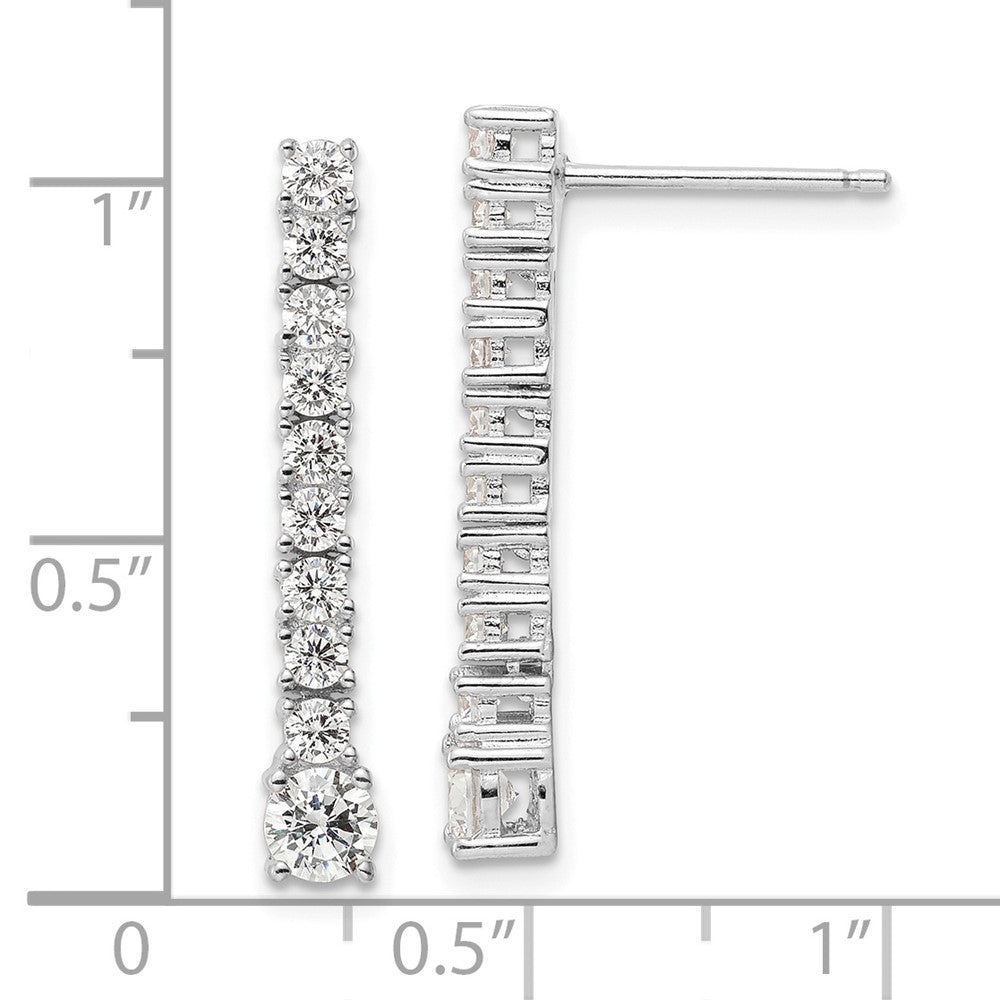 Sterling Silver Polished Rhodium-plated CZ Post Dangle Earrings