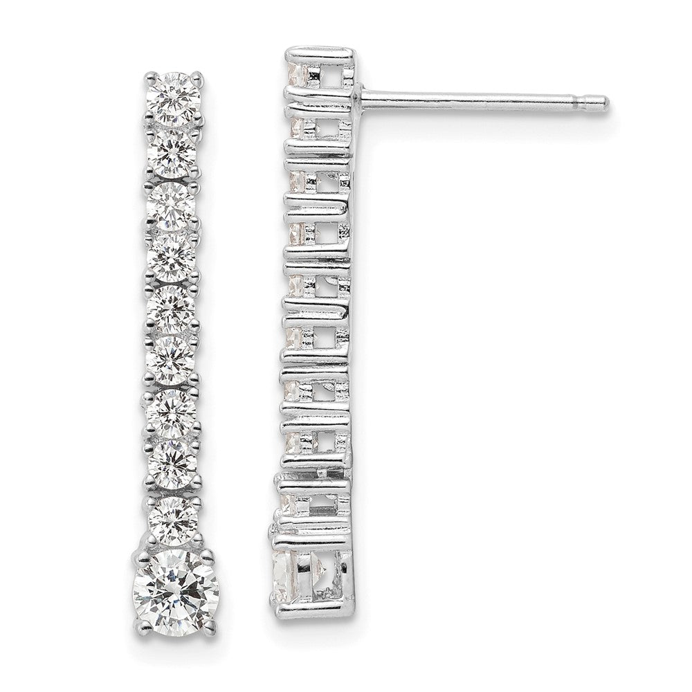 Sterling Silver Polished Rhodium-plated CZ Post Dangle Earrings