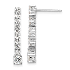 Sterling Silver Polished Rhodium-plated CZ Post Dangle Earrings