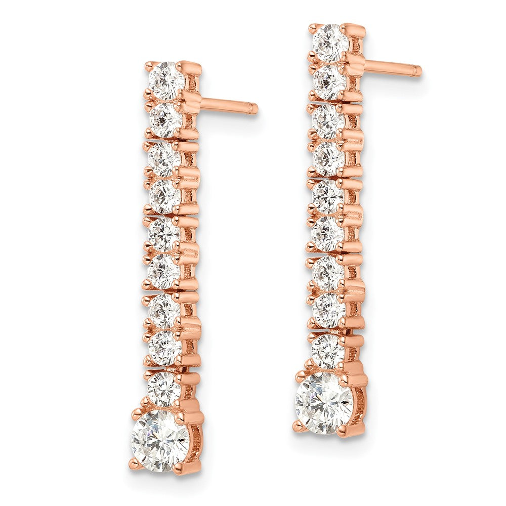 Sterling Silver Polished Rose-tone CZ Post Dangle Earrings