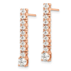 Sterling Silver Polished Rose-tone CZ Post Dangle Earrings