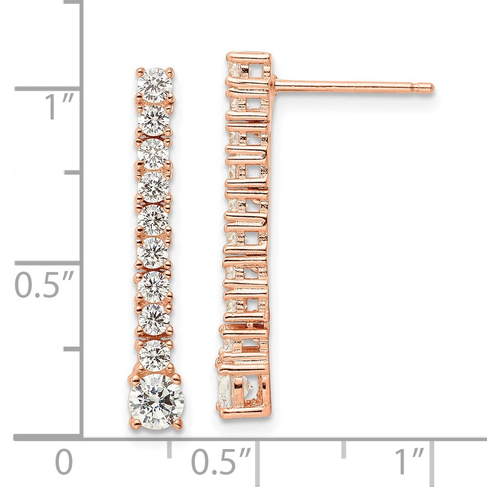 Sterling Silver Polished Rose-tone CZ Post Dangle Earrings