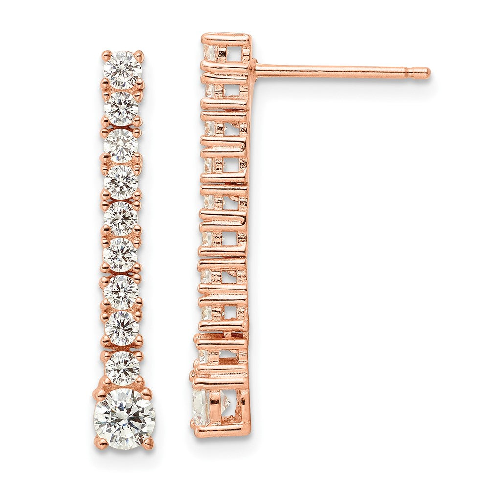 Sterling Silver Polished Rose-tone CZ Post Dangle Earrings