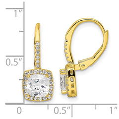 Yellow Gold-plated Sterling Silver Polished Princess Cut CZ Leverback Earrings