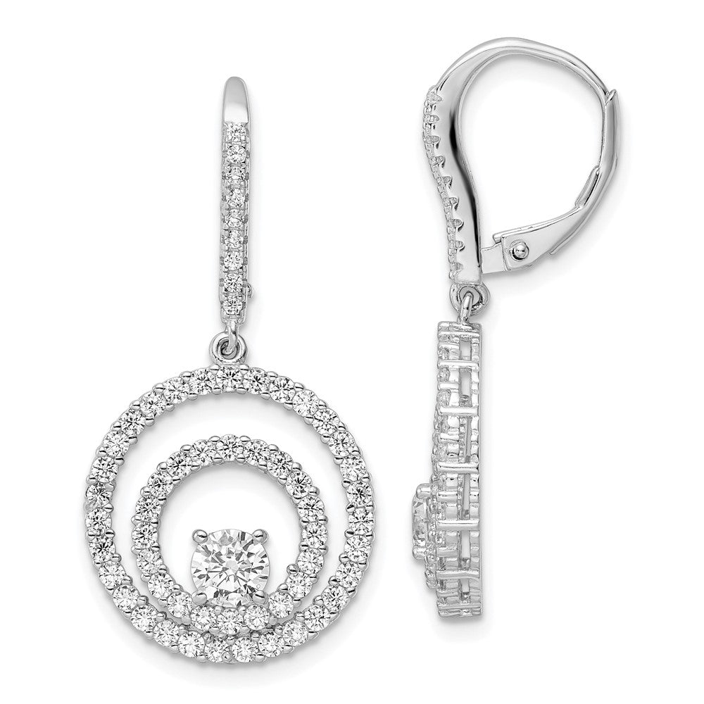 Sterling Silver Polished Rhodium-plated CZ Circle Dangles Leverback Earrings