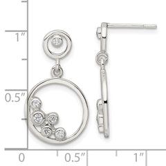 Sterling Silver Polished CZ Circle Dangle Post Earrings