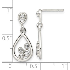 Sterling Silver Polished CZ Teardrop Dangle Post Earrings