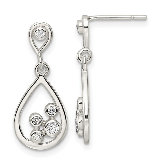 Sterling Silver Polished CZ Teardrop Dangle Post Earrings
