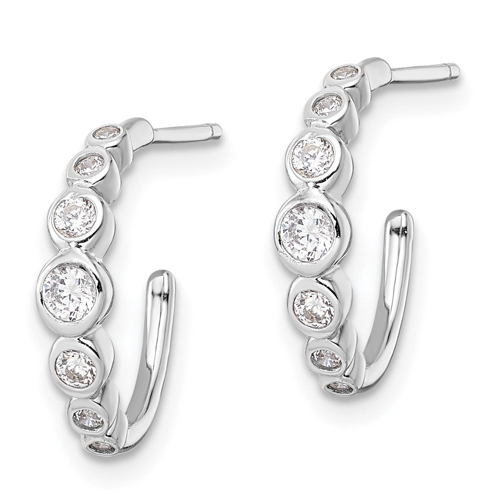 Rhodium-plated Sterling Silver CZ Post Hoop Earrings