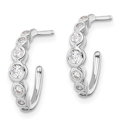 Rhodium-plated Sterling Silver CZ Post Hoop Earrings