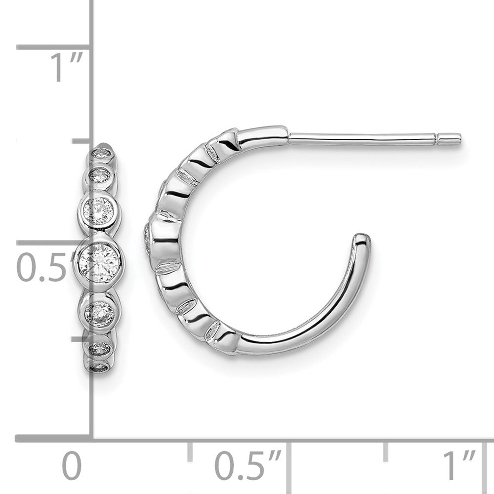 Rhodium-plated Sterling Silver CZ Post Hoop Earrings