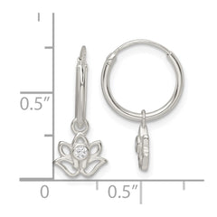 Sterling Silver Polished CZ Dangle Lotus Endless Hoop Earrings