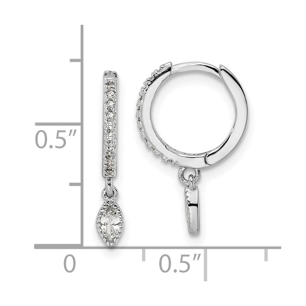 Rhodium-plated Sterling Silver Polished CZ Hinged Hoop Earrings