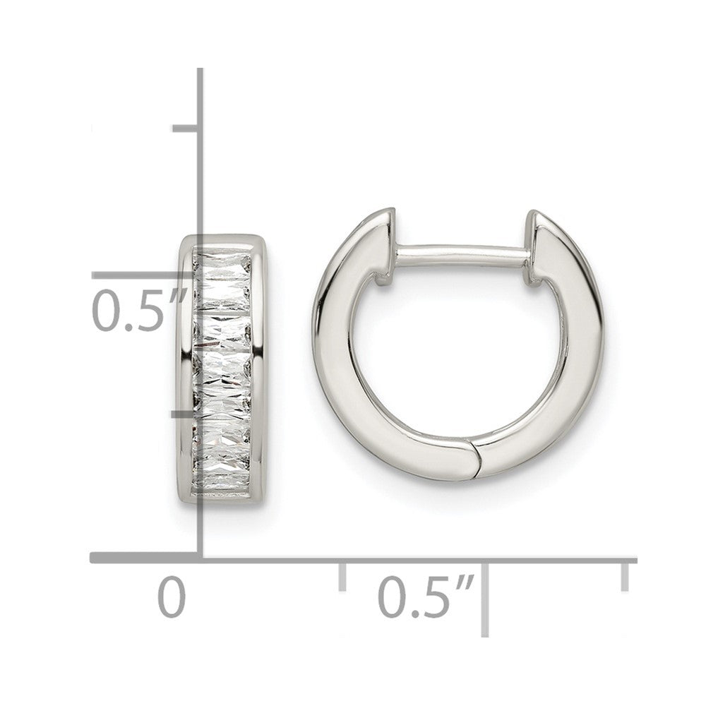 Sterling Silver Polished Baguette CZ Hinged Hoop Earrings