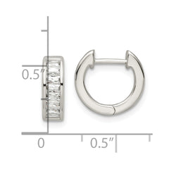 Sterling Silver Polished Baguette CZ Hinged Hoop Earrings