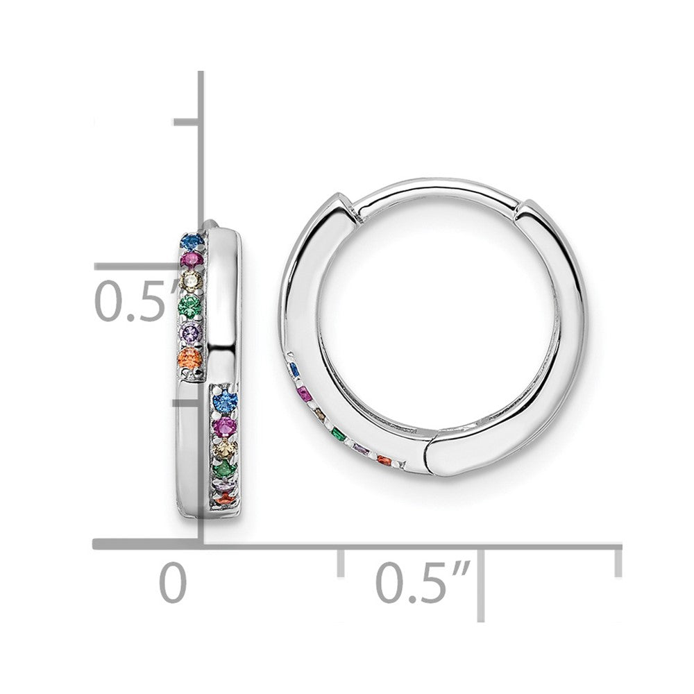 Rhodium-plated Sterling Silver Multicolor CZ Hinged Hoop Earrings